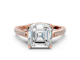 Rose gold Asscher Cut Cathedral Pave Diamond Engagement Ring with Six-Prong Setting_32