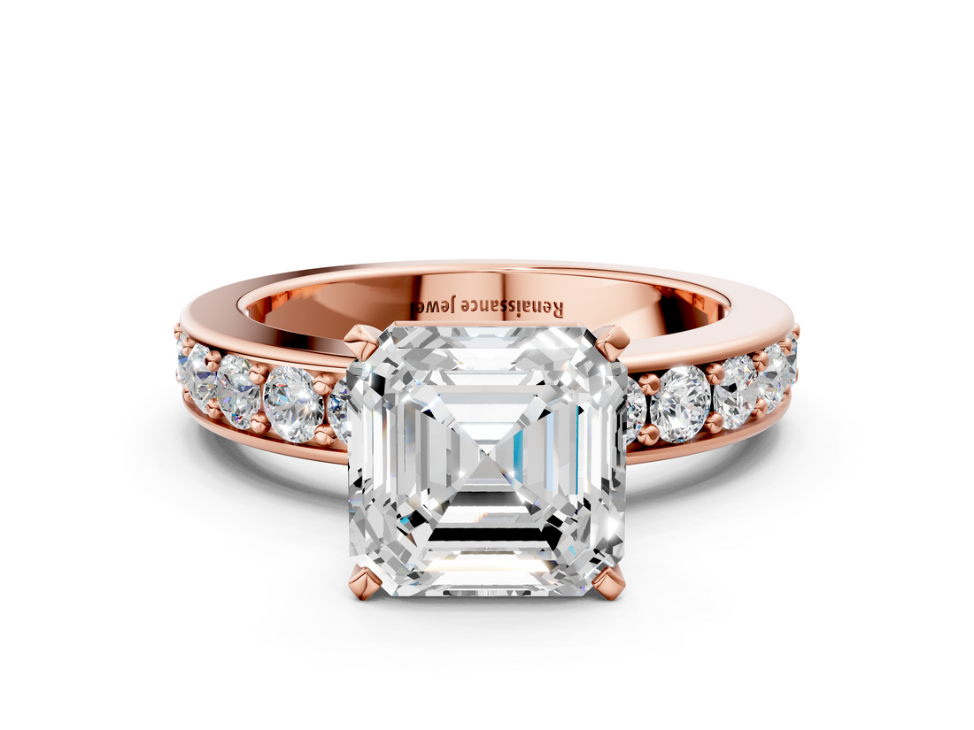 Rose gold Asscher Cut Channel Set Diamond Engagement Ring with Four-Prong Setting_6