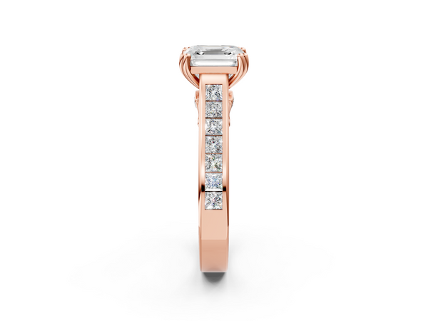 Rose Gold Asscher Cut Channel Set Solitaire Engagement Ring Setting with Double Claw Prongs