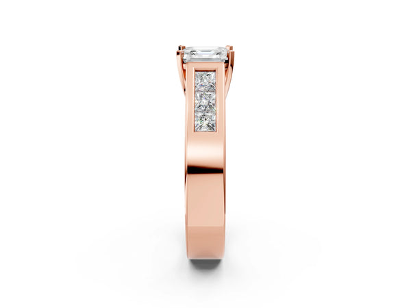 Rose Gold Asscher Cut Engagement Ring Setting with Channel-Set Princess Cut Side Accents