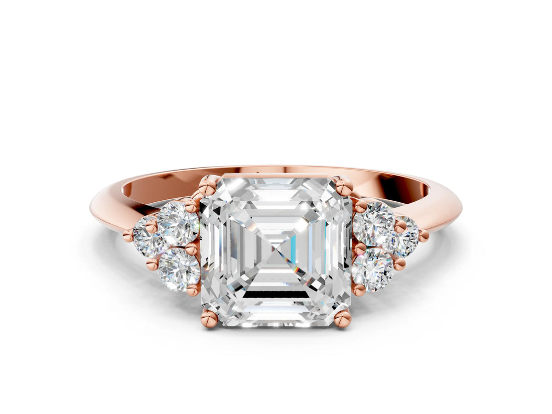 Rose gold Asscher Cut Cut Diamond Cluster Ring with Solitaire Band and Four-Prong Setting_15