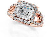 Rose gold Asscher Cut Cut Diamond Halo Engagement Ring with Open Split Pavé Band_10
