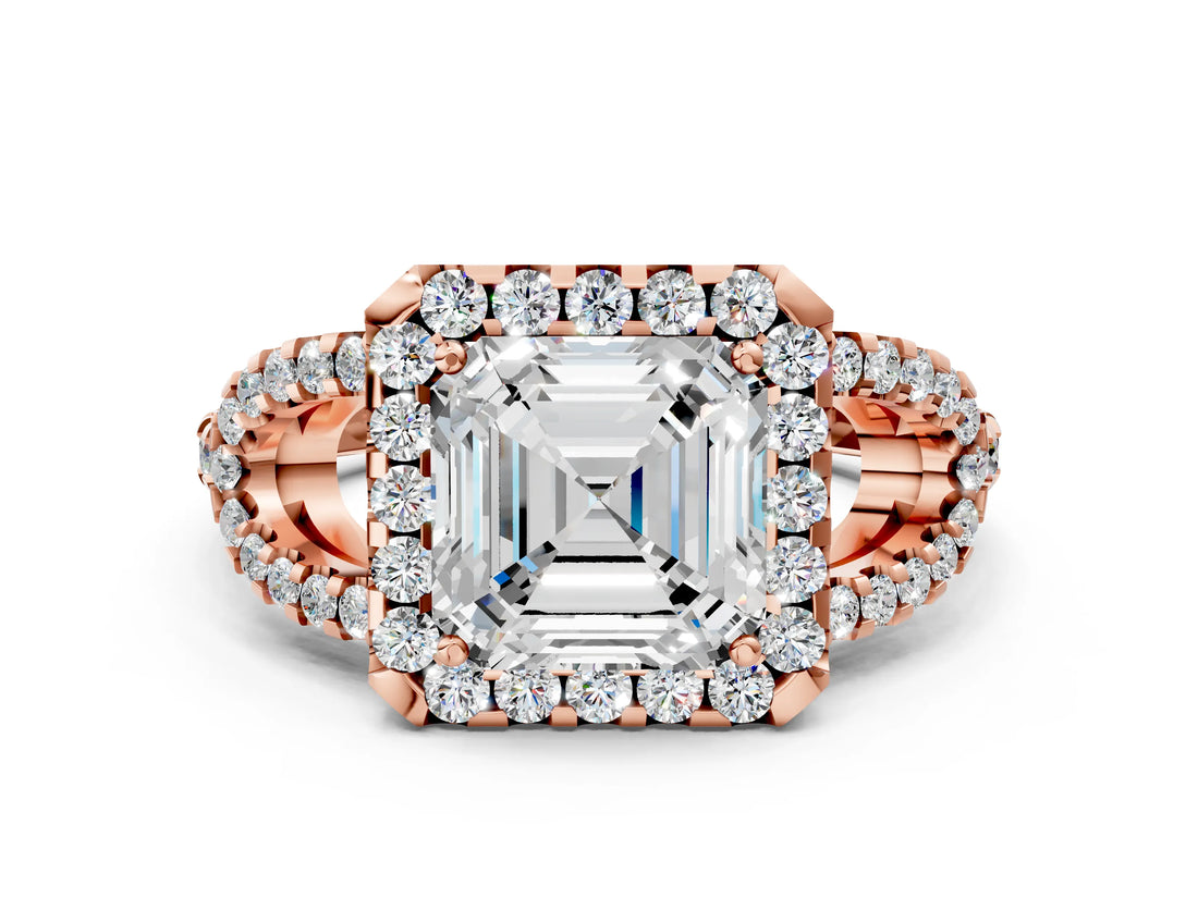Rose gold Asscher Cut Cut Diamond Halo Engagement Ring with Open Split Pavé Band_9