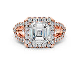 Rose gold Asscher Cut Cut Diamond Halo Engagement Ring with Open Split Pavé Band_9