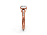 Rose gold Asscher Cut Cut Diamond Milgrain Pave Band Four-Prong Setting Ring_5