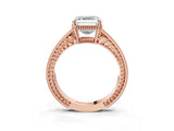 Rose gold Asscher Cut Cut Diamond Milgrain Pave Band Four-Prong Setting Ring_6