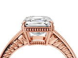Rose gold Asscher Cut Cut Diamond Milgrain Pave Band Four-Prong Setting Ring_7