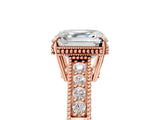 Rose gold Asscher Cut Cut Diamond Milgrain Pave Band Four-Prong Setting Ring_8