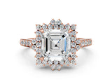 Rose gold Asscher Cut Cut Diamond Sunburst Halo Engagement Ring with Pavé Band_3