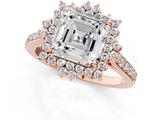 Rose gold Asscher Cut Cut Diamond Sunburst Halo Engagement Ring with Pavé Band_4