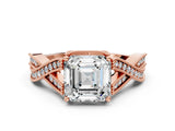 Rose gold Asscher Cut Cut Diamond Twisted Band with Milgrain Pave Setting and Four-Prong Setting_2