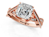 Rose gold Asscher Cut Cut Diamond Twisted Band with Milgrain Pave Setting and Four-Prong Setting_3