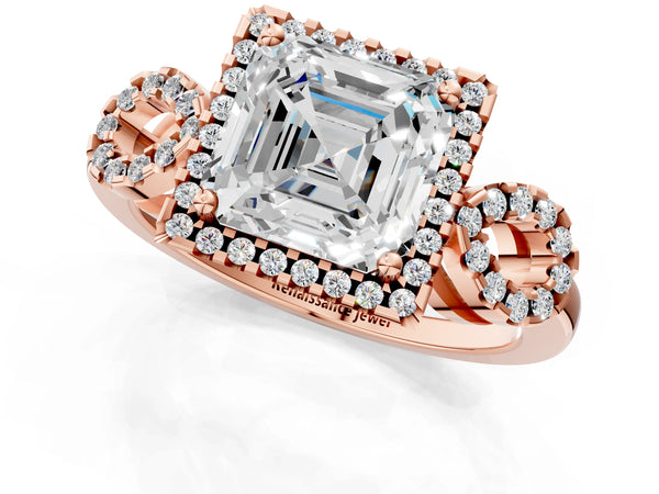 Rose Gold Asscher Cut Pave Infinity Halo Engagement Ring Setting