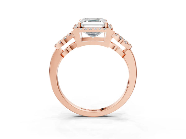 Rose Gold Asscher Cut Pave Infinity Halo Engagement Ring Setting