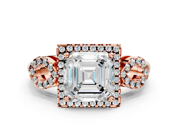 Rose Gold Asscher Cut Pave Infinity Halo Engagement Ring Setting