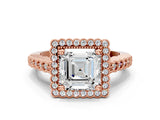 Rose gold Asscher Cut Cut Halo Pavé Solitaire Ring with Milgrain Band_3