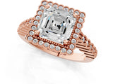 Rose gold Asscher Cut Cut Halo Pavé Solitaire Ring with Milgrain Band_4