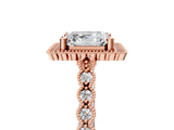 Rose gold Asscher Cut Cut Halo Pavé Solitaire Ring with Milgrain Band_8