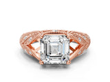 Rose gold Asscher Cut Cut Milgrain Pave Diamond Engagement Ring with Four-Prong Setting_15