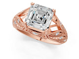 Rose gold Asscher Cut Cut Milgrain Pave Diamond Engagement Ring with Four-Prong Setting_16