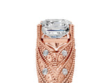 Rose gold Asscher Cut Cut Milgrain Pave Diamond Engagement Ring with Four-Prong Setting_20
