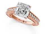 Rose gold Asscher Cut Cut Pave Band Milgrain Solitaire Ring_4