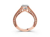 Rose gold Asscher Cut Cut Pave Band Milgrain Solitaire Ring_6