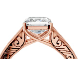 Rose gold Asscher Cut Cut Pave Band Milgrain Solitaire Ring_7