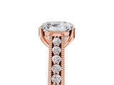 Rose gold Asscher Cut Cut Pave Band Milgrain Solitaire Ring_8