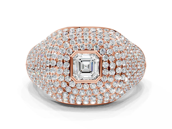 Rose gold Asscher Cut Diamond Bezel Set Pavé Dome Mens Ring