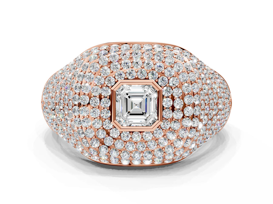Rose gold Asscher Cut Diamond Bezel Set Pavé Dome Mens Ring
