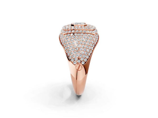 Rose gold Asscher Cut Diamond Bezel Set Pavé Dome Mens Ring