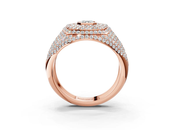 Rose gold Asscher Cut Diamond Bezel Set Pavé Dome Mens Ring