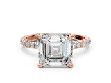 Rose gold Asscher Cut Diamond Brilliant Solitaire Ring with Pavé Band and Four-Prong Setting_10