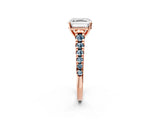 Rose gold Asscher Cut Diamond Cathedral Solitaire Ring with Round with Aquamarine side stone Pavé Band_14