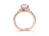 Rose gold Asscher Cut Diamond Cathedral Solitaire Ring with Round with Aquamarine side stone Pavé Band_15