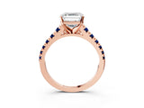 Rose gold Asscher Cut Diamond Cathedral Solitaire Ring with Round with Blue Sapphire side stone Pavé Band_15