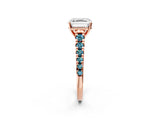 Rose gold Asscher Cut Diamond Cathedral Solitaire Ring with Round with Blue Topaz side stone Pavé Band_2