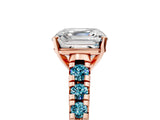 Rose gold Asscher Cut Diamond Cathedral Solitaire Ring with Round with Blue Topaz side stone Pavé Band_5