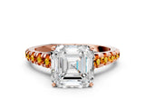 Rose gold Asscher Cut Diamond Cathedral Solitaire Ring with Round with Citrine side stone Pavé Band_24