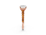 Rose gold Asscher Cut Diamond Cathedral Solitaire Ring with Round with Citrine side stone Pavé Band_26