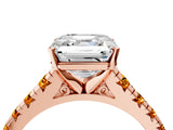 Rose gold Asscher Cut Diamond Cathedral Solitaire Ring with Round with Citrine side stone Pavé Band_28