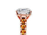 Rose gold Asscher Cut Diamond Cathedral Solitaire Ring with Round with Citrine side stone Pavé Band_29