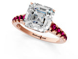 Rose gold Asscher Cut Diamond Cathedral Solitaire Ring with Round with Garnet side stone Pavé Band_13