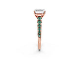 Rose gold Asscher Cut Diamond Cathedral Solitaire Ring with Round with Green Sapphire side stone Pavé Band_14