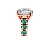 Rose gold Asscher Cut Diamond Cathedral Solitaire Ring with Round with Green Sapphire side stone Pavé Band_17