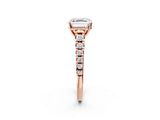 Rose gold Asscher Cut Diamond Cathedral Solitaire Ring with Round with Moissanite side stone Pavé Band_14