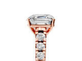 Rose gold Asscher Cut Diamond Cathedral Solitaire Ring with Round with Moissanite side stone Pavé Band_17