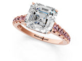 Rose gold Asscher Cut Diamond Cathedral Solitaire Ring with Round with Morganite side stone Pavé Band_13