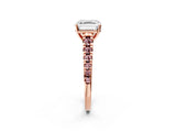 Rose gold Asscher Cut Diamond Cathedral Solitaire Ring with Round with Morganite side stone Pavé Band_14